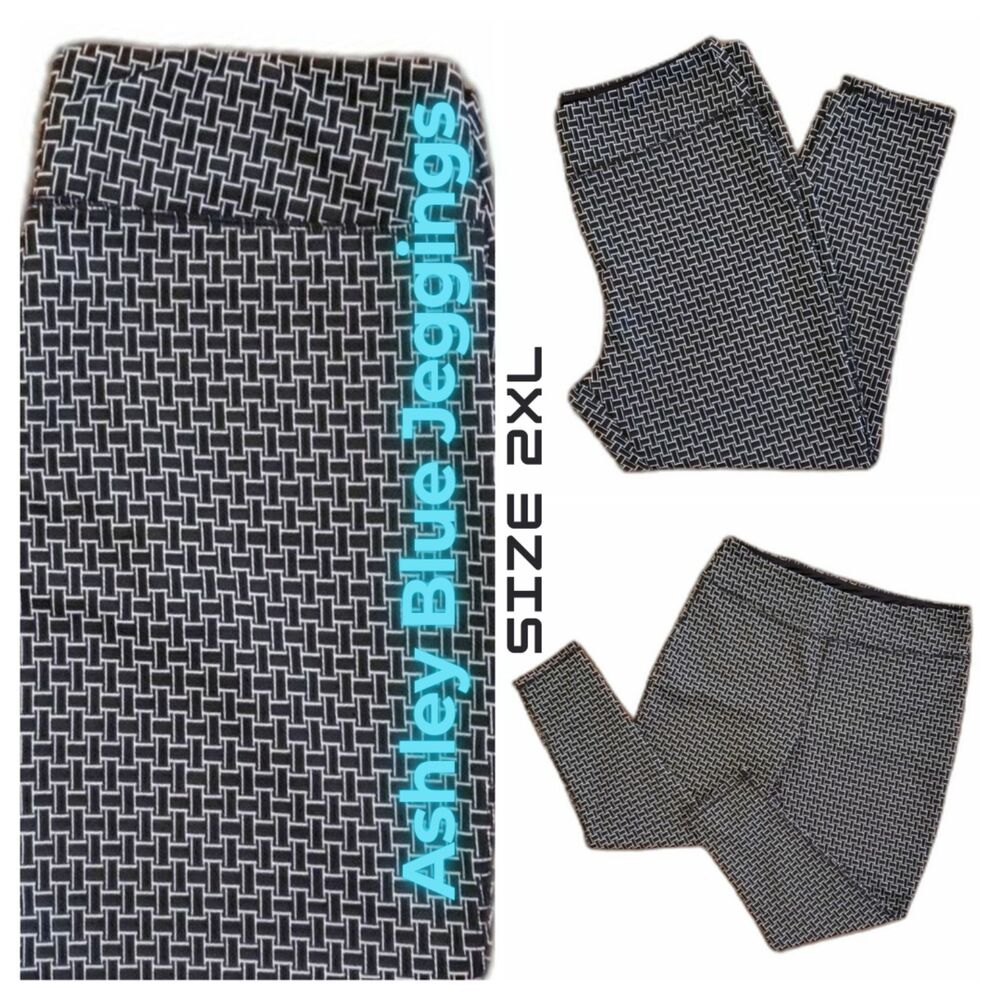 Ashley Blue Women Slimming Jeggings Black & Grey Pattern Size 2XL